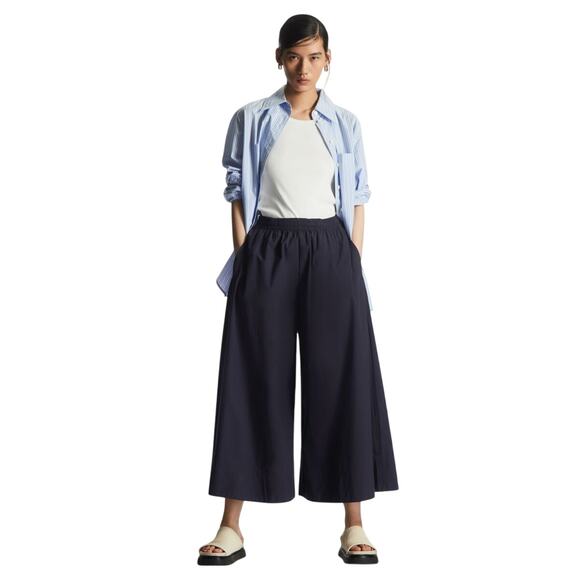 COS Navy Blue 100% Cotton Pull On Culotte Wide Leg Pant Size 2 - Picture 1 of 12